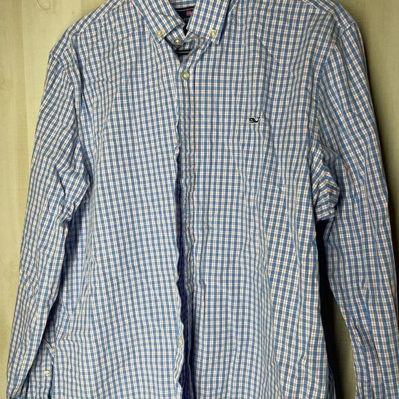 Vineyard Vines blue and white and orange‎ button down long sleeve shirt,  large - Picture 5 of 13